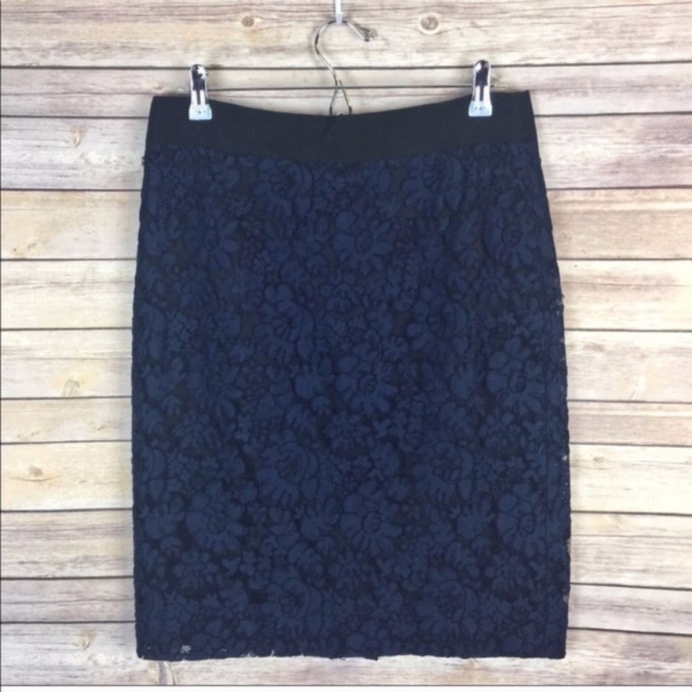 Navy J. Crew lace pencil skirt